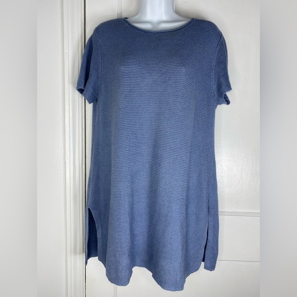 EILEEN FISHER Organic Linen & Cotton Blue Women's Tunic Top - Picture 4 of 8